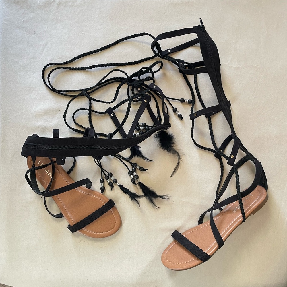 Liliana Black Tall Lace up Gladiator Sandals